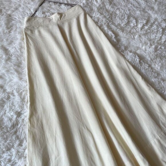 Mino Front Snap Flare Corduroy Long Skirt M Cream - Picture 3 of 6